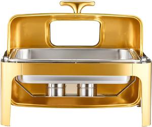 Plat de service rond de luxe en acier inoxydable doré pour buffet, traiteur, hôtel, restaurant, usage commercial - Product Image 3