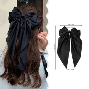 Jepit rambut pita anak perempuan warna polos kain jepit rambut besar pita aksesori rambut pita elegan sederhana modis - Product Image 2