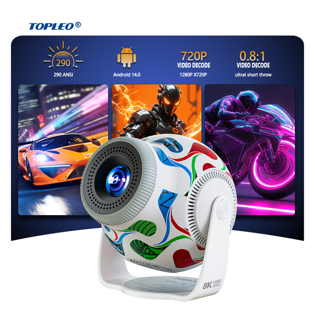 Topleo Android 14 LED Short Throw Smart Projector Portable Home Outdoor Cinema Mini 8k Video Decoding Smart Projector