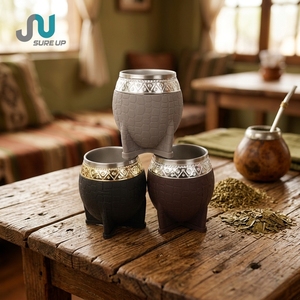 Copa de Mate Argentina de Acero Inoxidable, Doble Pared, Aislamiento al Vacío, Textura Retro Croc, 200ml, <span class=keywords><strong>Libre</strong></span> de BPA, para Fiestas, Exteriores, Comedor, Cafetería - Product Image 1