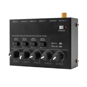 Mélangeur stéréo ligne 4 canaux Ultra faible bruit 4 entrées 1 sortie DC 5V mélangeur Audio portable Microphone guitare basse clavier mélangeurs