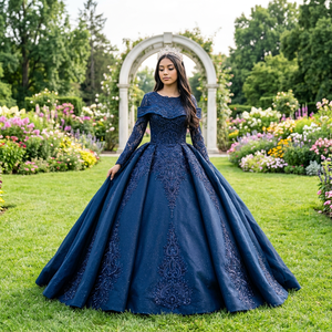 Lsany223 Vestido de Noche Moderno Azul para Maternidad, Estilo Bola, con Cola Capilla y Escote Corazón, Personalizable por el Fabricante, para Mujeres Musulmanas - Product Image 1