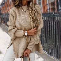 Mode Automne Hiver Vêtement Femme Couleur Unie Grande Taille Col Rond Pull Tricoté Décontracté à Manches Longues