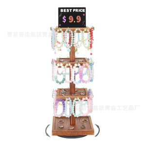 Wooden <b>Rotating</b> Jewelry <b>Display</b> Rack 3 Tier Necklace Storage <b>Stand</b> With Chalkboard For Desktop Use - Product Image 3