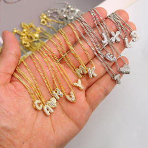 NZ1592 Mini Tiny Little Small 18K chapado en oro 3D Puffy Puff CZ Pave monograma letra inicial encanto cadena Collar para mujer - Product Image 1