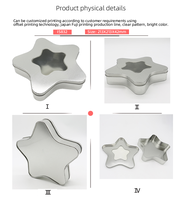 Boîte en fer blanc personnalisée en forme de pentagramme à cinq branches avec couvercle à fenêtre, qualité alimentaire pour biscuits, bonbons et chocolat – Prix de gros