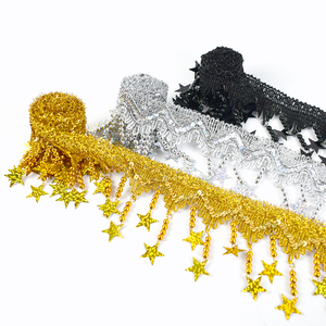 Ruban de couture dentelle à franges, 8.5cm, 1 pièce, RC008, accessoires de couture de scène, bricolage fait à la main, pompon perlé, étoile, paillettes - Product Image 5
