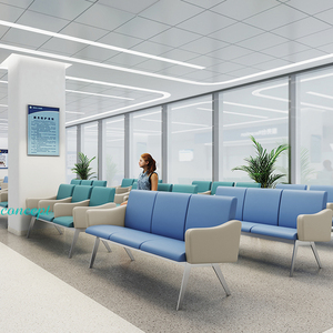 Chaises d'attente 3 places en cuir pour aires de réception publiques, hôpitaux, aéroports et banques - Product Image 1
