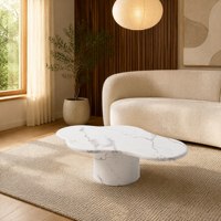 Table basse moderne en forme de nuage, imitation marbre, finition mate, piédestal cylindrique, plateau en pierre artificielle, salon de villa, taille personnalisée