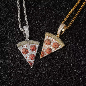 可愛いステートメントチョーカーネックレスアイスキラキラキュービックジルコニアトライアングルピザデザインペンダント大学ファッションペンダントネックレス - Product Image 6