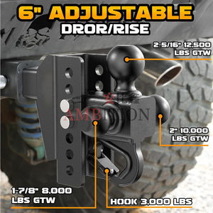 AMBITION <span class=keywords><strong>Attelage</strong></span> de remorque réglable - <span class=keywords><strong>Attelage</strong></span> abaissé - Support à trois boules avec crochet (1-7/8'', 2'' et 2-5/16'') Convient aux récepteurs de 2 pouces 12500 LBS - Product Image 4