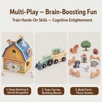 Jouet de ferme en bois en forme de grange, trieur de formes, animaux, tracteur, figurines de fermiers, jeu éducatif d'imitation pour tout-petits UBM YM-145 CE CPC
