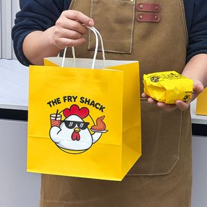 Bolsas de Papel Kraft Desechables, Reciclables, Biodegradables y Ecológicas con Logotipo Impreso Personalizado para Empacar Comida, Pollo Frito y Comida para Llevar - Product Image 5