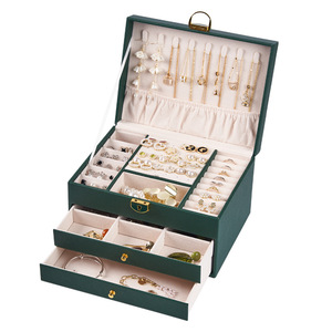 Boîte de rangement élégante pour bijoux, grande capacité, tiroirs multi-niveaux, serrure à clé, motif diamant - Product Image 5
