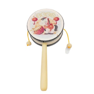 Tambour à main en bois pour bébé, motif cheval, jouet de percussion en bois et papier, vente en gros - Product Image 1
