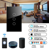 Interrupteur variateur de lumière en verre Tuya Smartlife Wifi RF433 sans neutre 1/2/3/4 gang, norme américaine, commande vocale Google Home Alexa