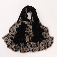 Moyen-Orient nouveau noir broderie coton sentiment écharpes châles malaisie indonésie fleur dentelle Polyester Hijabs 70*190CM Turban