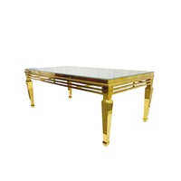 Table de réception rectangulaire dorée de luxe avec toit en verre pour événements, mariages et banquets hôteliers