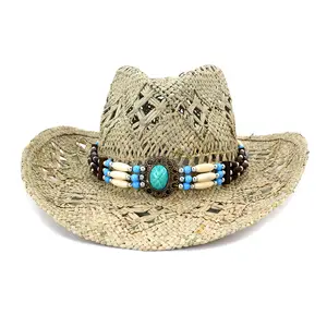 Hat Manufacturer Supplier Natural Sea Grass Summer Fashion Mexican Wholesale Straw Cowboy Hats