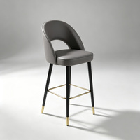 Tabouret de bar moderne de luxe en cuir PU, dossier creux, pieds en métal doré, pour cuisine, café, bar à domicile