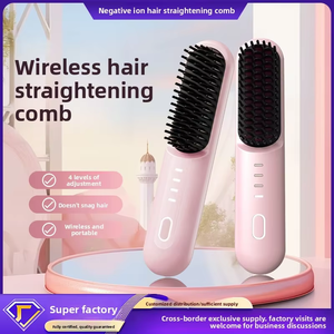 Mini brosse lissante portable sans fil rechargeable par USB, peigne lissant deux-en-un, outil de coiffage pour boucler et lisser - Product Image 3