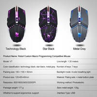 Souris filaire silencieuse V7, mince, rétroéclairée par LED, étanche, multi-appareils, mini, portable, avec gel antidérapant mat, stockage USB, DPI 1600