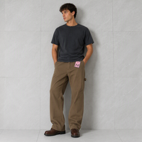 Celana Kerja Pria Khaki Ukuran Besar Bahan Katun Twill Model Carpenter Kancing Resleting Kantong Alat Lilitan Kaki Lurus