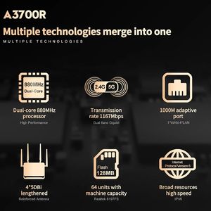 TOTOLINK A3700R AC1200千兆无线路由器波2 1167Mbps MU-MIMO 4 * 5dBi天线防火墙家用 - Product Image 6