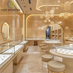 Custom Luxury Jewelry Store Display Showcase Set Gold Stainless Steel Glass Counter with LED Light for Diamond Shop Decoration - Product Image 3