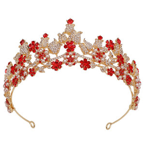 QS mariée haute qualité mariage diadème couronne vraie princesse alliage couronne <span class=keywords><strong>artificielle</strong></span> Rose <span class=keywords><strong>fleur</strong></span> pour les femmes - Product Image 2