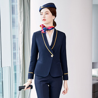 Uniforme d'hôtesse de l'air pour femmes, printemps-automne, spandex, polyester, costume professionnel à manches longues