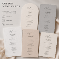 Cartes de menu de mariage personnalisées minimalistes avec des illustrations florales dessinées à la main, papier de qualité supérieure à bords festonnés élégants