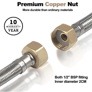 ท่ออ่อนยืดหยุ่นคู่ 1/2" X 1/2" BSP 300 มม. ท่อสแตนเลสแบบยืดหยุ่น ป้องกันสนิม ทนต่อการกัดกร่อน พร้อมข้อต่อก๊อกน้ำแบบโมโนบล็อก - Product Image 3