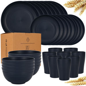 Ensemble de vaisselle en paille de blé de qualité supérieure de 32 pièces, couleurs mélangées, assiettes et bols incassables, tasses, assiettes à dîner, bols pour la cuisine - Product Image 3