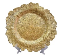 Assiette de présentation en plastique texturé doré de 13 pouces avec bord festonné pour la décoration de table de mariage, banquet ou événement