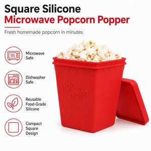 Food Grade BPA Free Square Silicone Popcorn Bowl Reusable <b>Microwave</b> Safe Container for Popcorn Making - Product Image 3