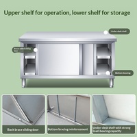 Plan de travail de cuisine en acier inoxydable avec porte coulissante, planche à découper, armoire de rangement, table de découpe pour restaurant