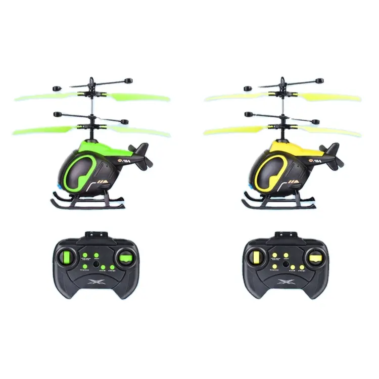 2Remote control aircraft with light and induction function USB Yellow/Green 2 Color mixed children's remote control aircraft toy