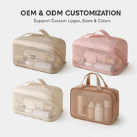Sac à cosmétiques portable en maille, grande capacité, pochette de rangement pour articles de toilette à 3 compartiments