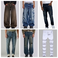 Pantalon en jean tissé coupe bootcut taille haute vintage pour homme, délavé moyen, séchage rapide, coupe ample, vente en gros, liquidation, expédition aléatoire