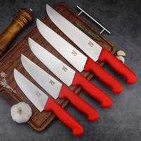 Ensemble de couteaux de cuisine en acier inoxydable avec logo personnalisé gratuit, manches en plastique, ensemble de couteaux rouges, couteau Santoku, couteau de chef, couteau utilitaire