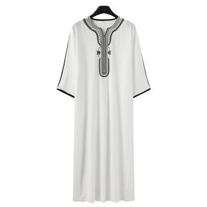 Túnica Marroquí Bordada <span class=keywords><strong>de</strong></span> <span class=keywords><strong>Lino</strong></span> <span class=keywords><strong>para</strong></span> Hombre 2026, Thobe Musulmán con Bolsillo Lateral, Túnica Tradicional Jibba Abaya, Ropa Masculina Jalabiya - Product Image 2