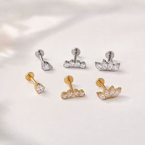 Pendientes de titanio ASTM F136 sin rosca para mujer, tipo labret, hélice, cartílago, parte trasera plana, oro, de inserción, para piercing corporal, venta al por mayor - Product Image 2