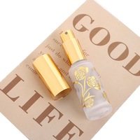 Botol Parfum Kaca Kosong 12ml, Botol Semprot Parfum Mini Portabel Berlapis Embun, Dapat Diisi Ulang, dengan Hiasan Bunga Mawar Hot Stamping