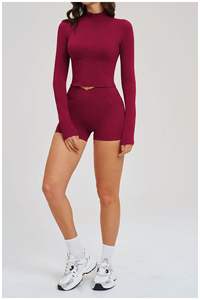 Wholesale Custom 2 Piece <b>Women</b> Gym Yoga Wear Set Long Sleeve Sports Clothes Fitness Training Workout Active Outfits Gingham High - Product Image 2