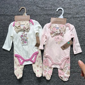 En stock : Ensemble 3 pièces côtelé en coton pour bébé fille (barboteuse à manches, pantalon fleuri, bandeau) – Vêtements de boutique pour <span class=keywords><strong>nouveau</strong></span>-<span class=keywords><strong>né</strong></span> 0-9 mois - Product Image 6