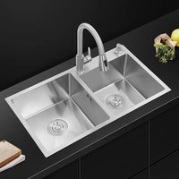 Évier de cuisine double en acier inoxydable épaissi, fait main, nano, à trois trous, pour le lavage des légumes