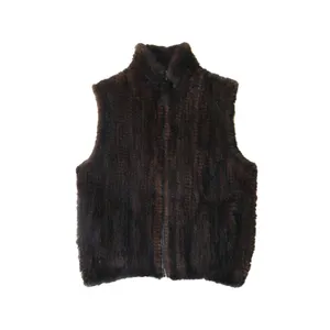 women luxury mink fur vest hand knitted real mink fur vest ladies woven oversize fur vest