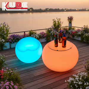 Table basse LED sphérique en forme de tambour, table lumineuse avec plateau en verre trempé, mobilier LED en plastique PE pour bar et salon, vente en gros - Product Image 1
