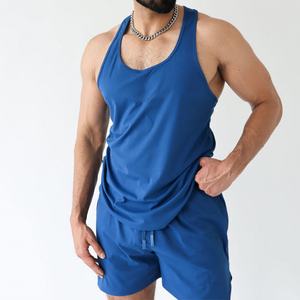 OEM Custom 2 Piece Workout <b>Gym</b> <b>Vest</b> Stringer Sweat Wicking Split Hem Tank Top and Shorts Set for <b>Men</b> - Product Image 2
